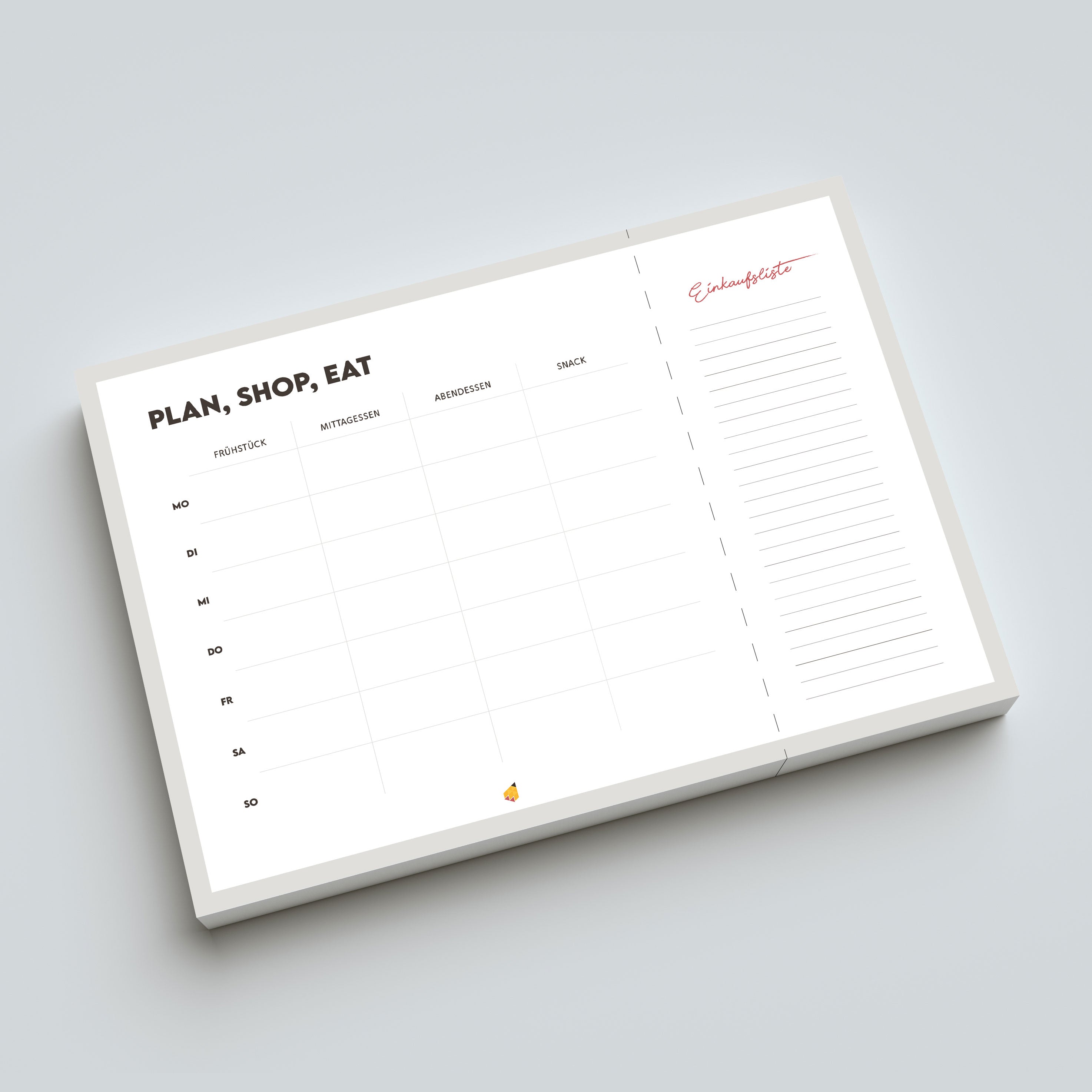 Menüplaner mit Einkaufsliste (Block in A4)