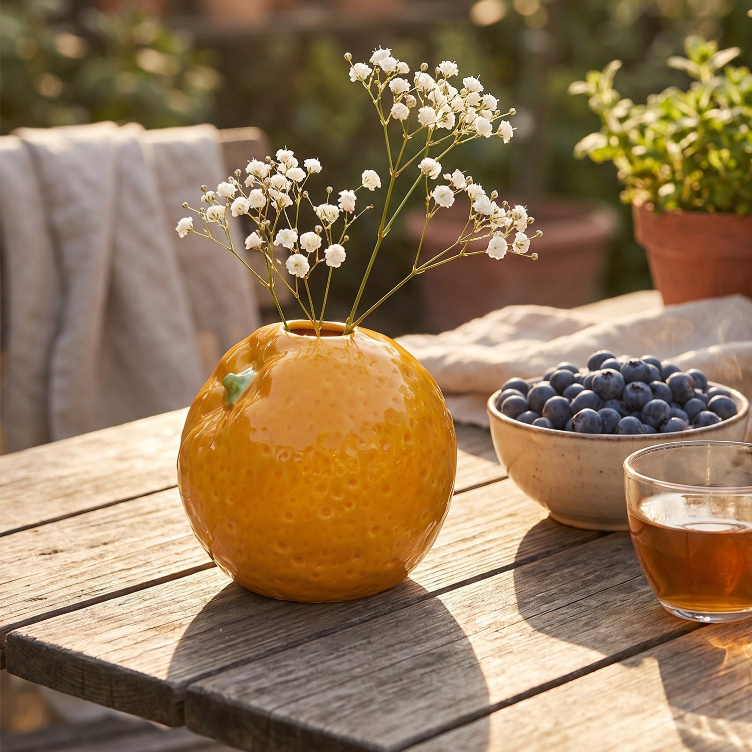 Handbemalte Steingut-Vase »Orange«