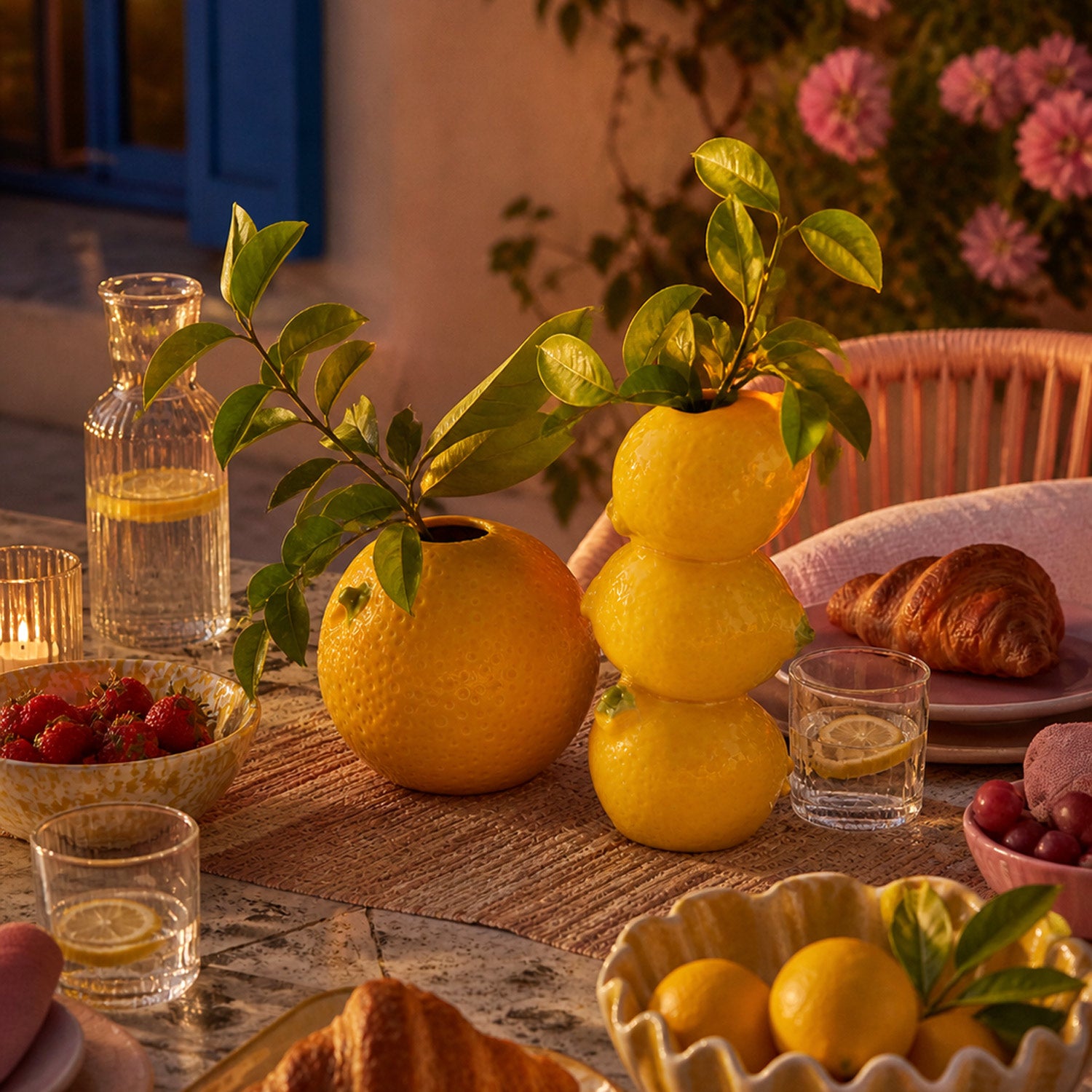 Handbemalte Steingut-Vase »Lemon Tower«