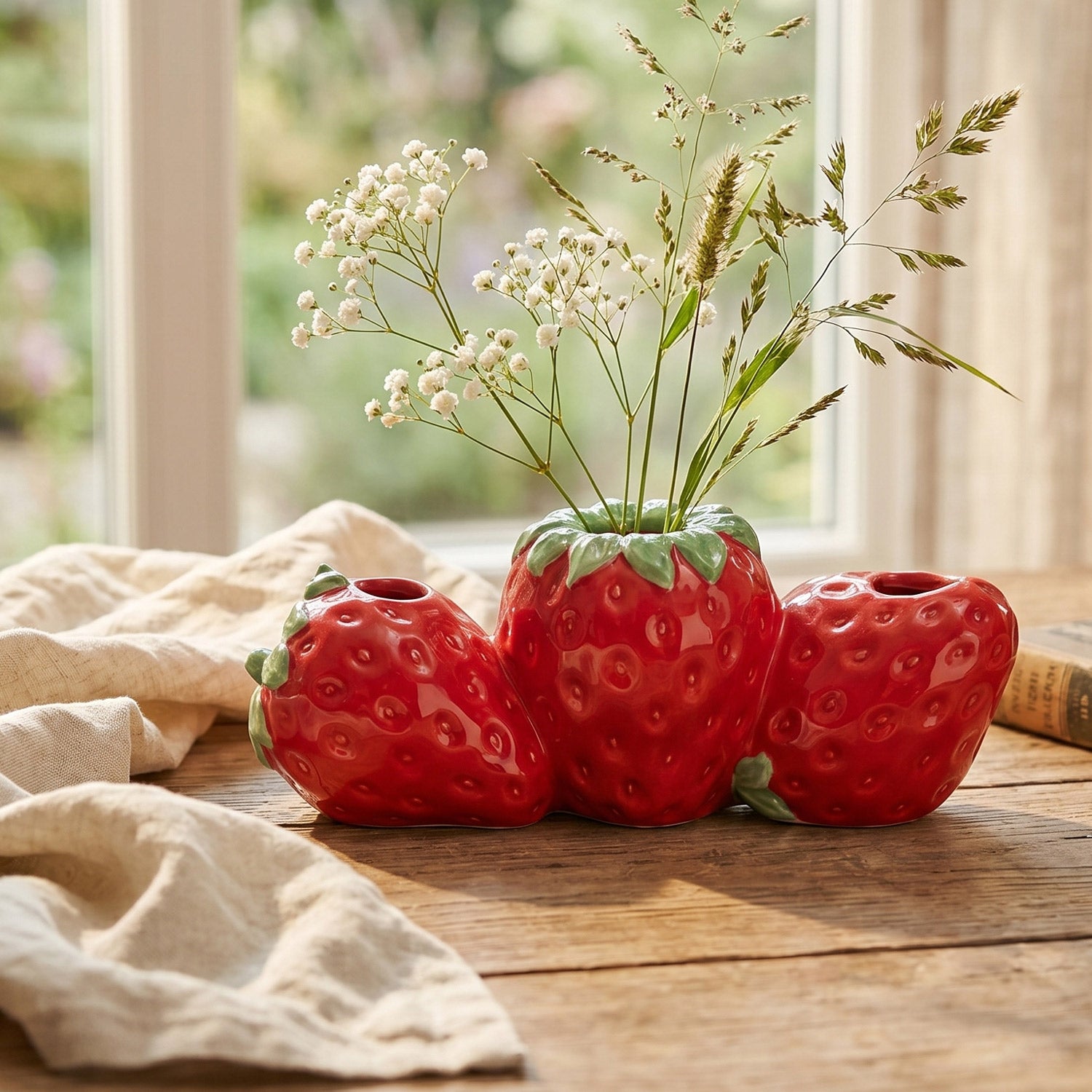 Handbemalte Steingut-Vase »Strawberry Trio«